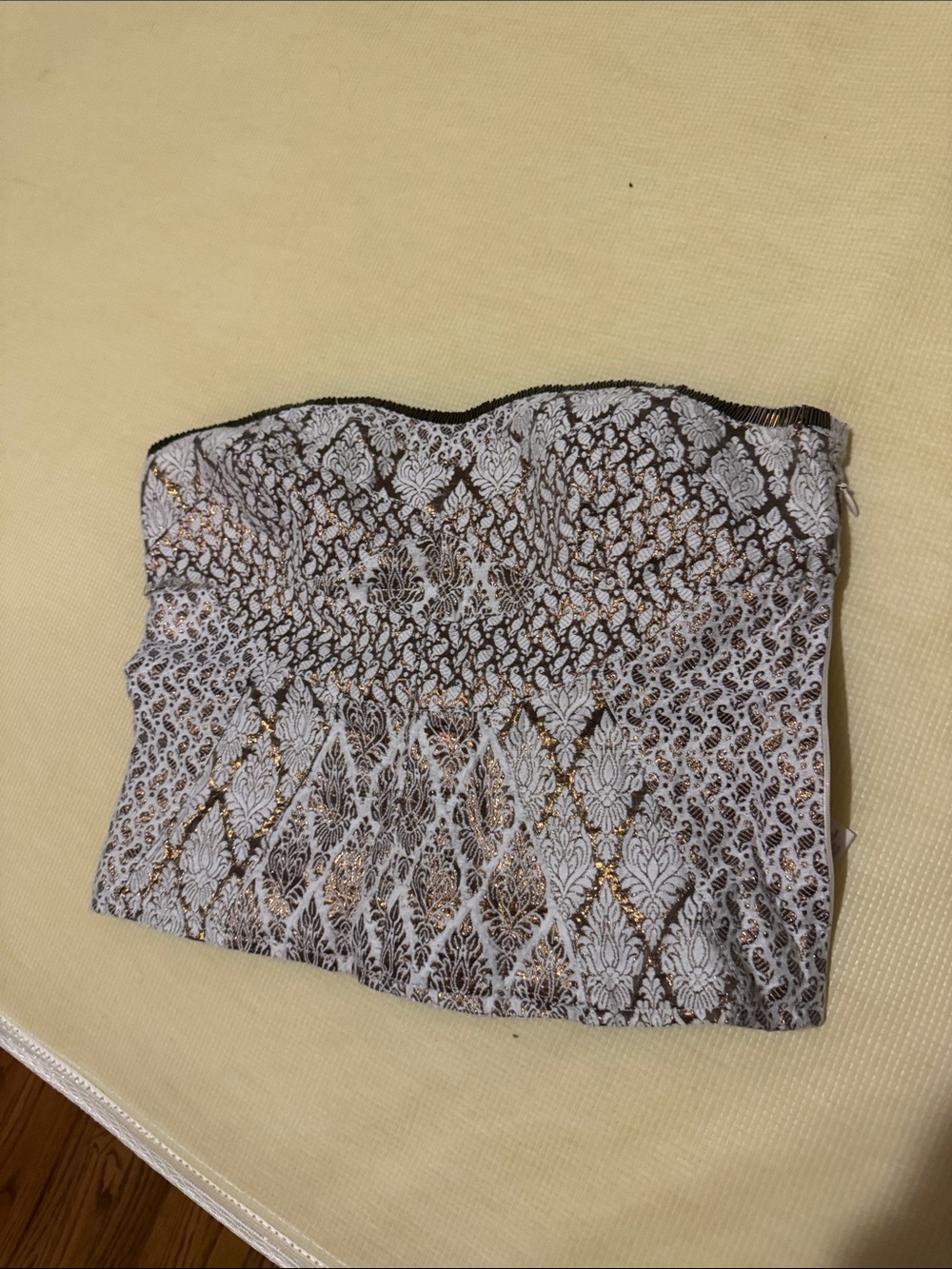 Free People Strapless Brocade Mini Skirt - White and Gold